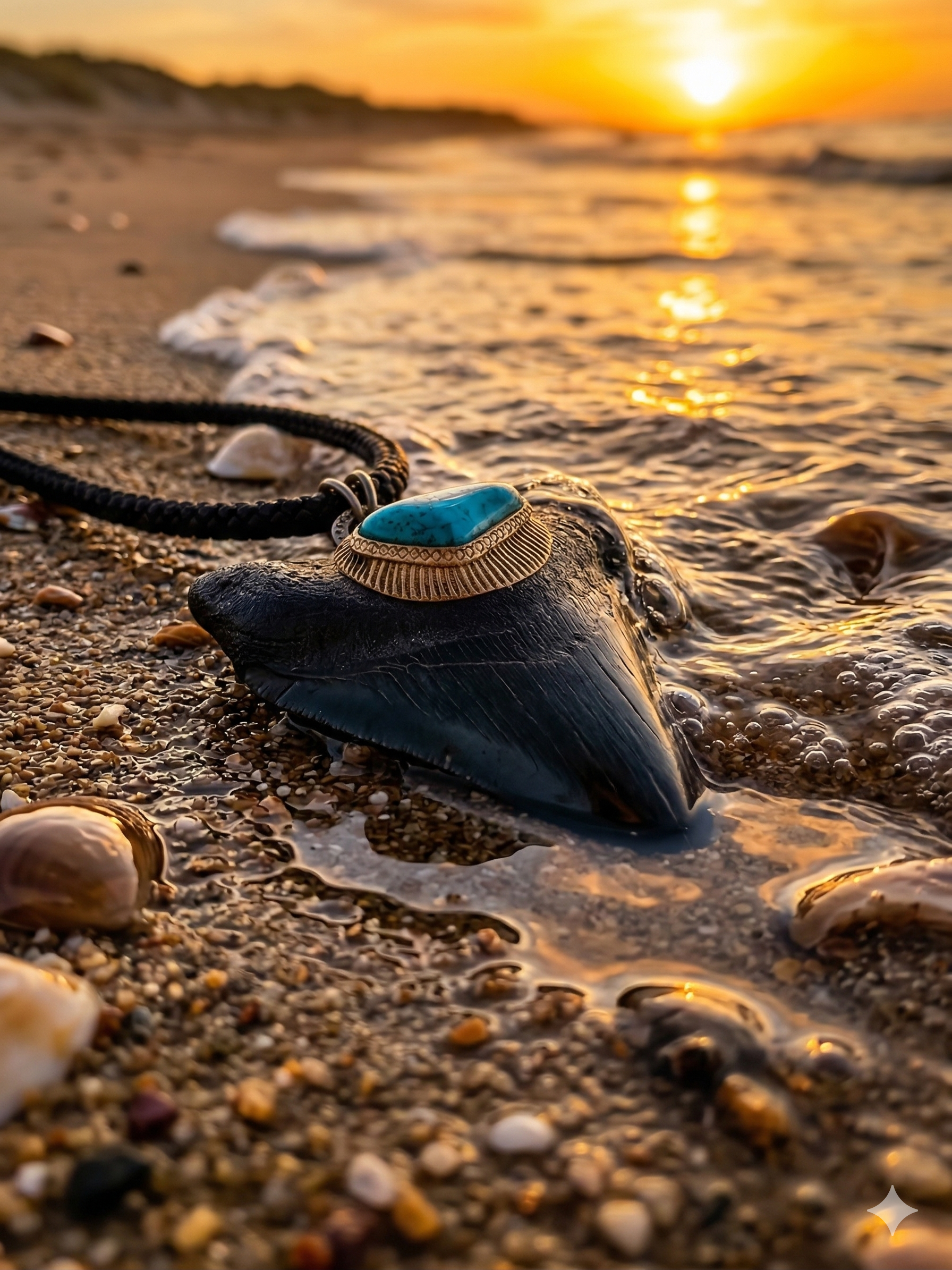 Fossil Megalodon Shark Tooth + Chrysocolla