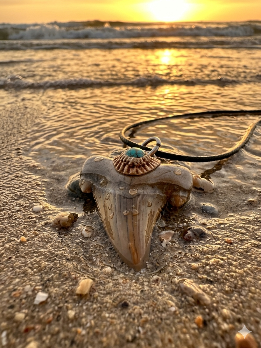 Fossil Tooth +  Blue Copper Turquoise
