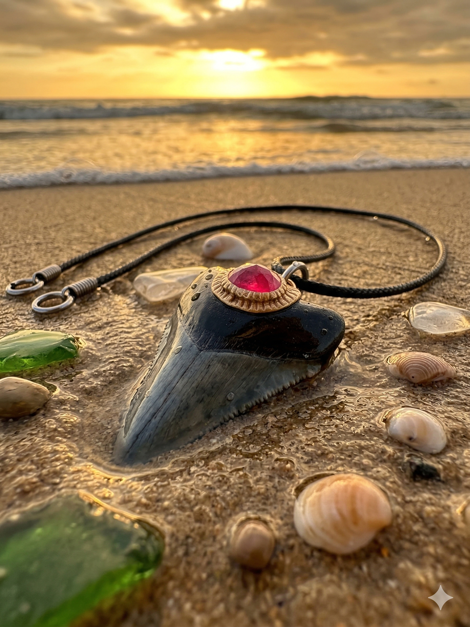 Fossil Tooth + Burma Ruby