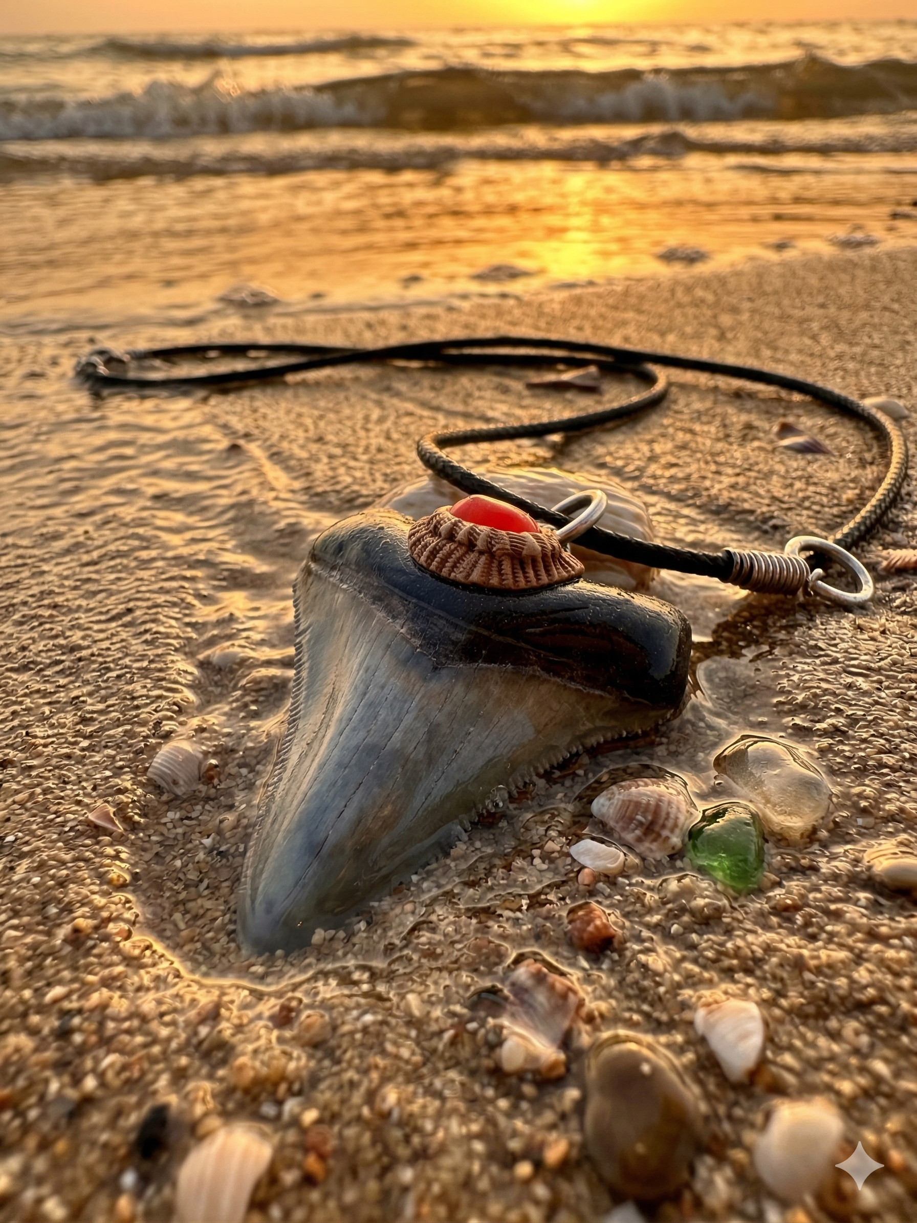 Fossil Tooth + Fire Opal
