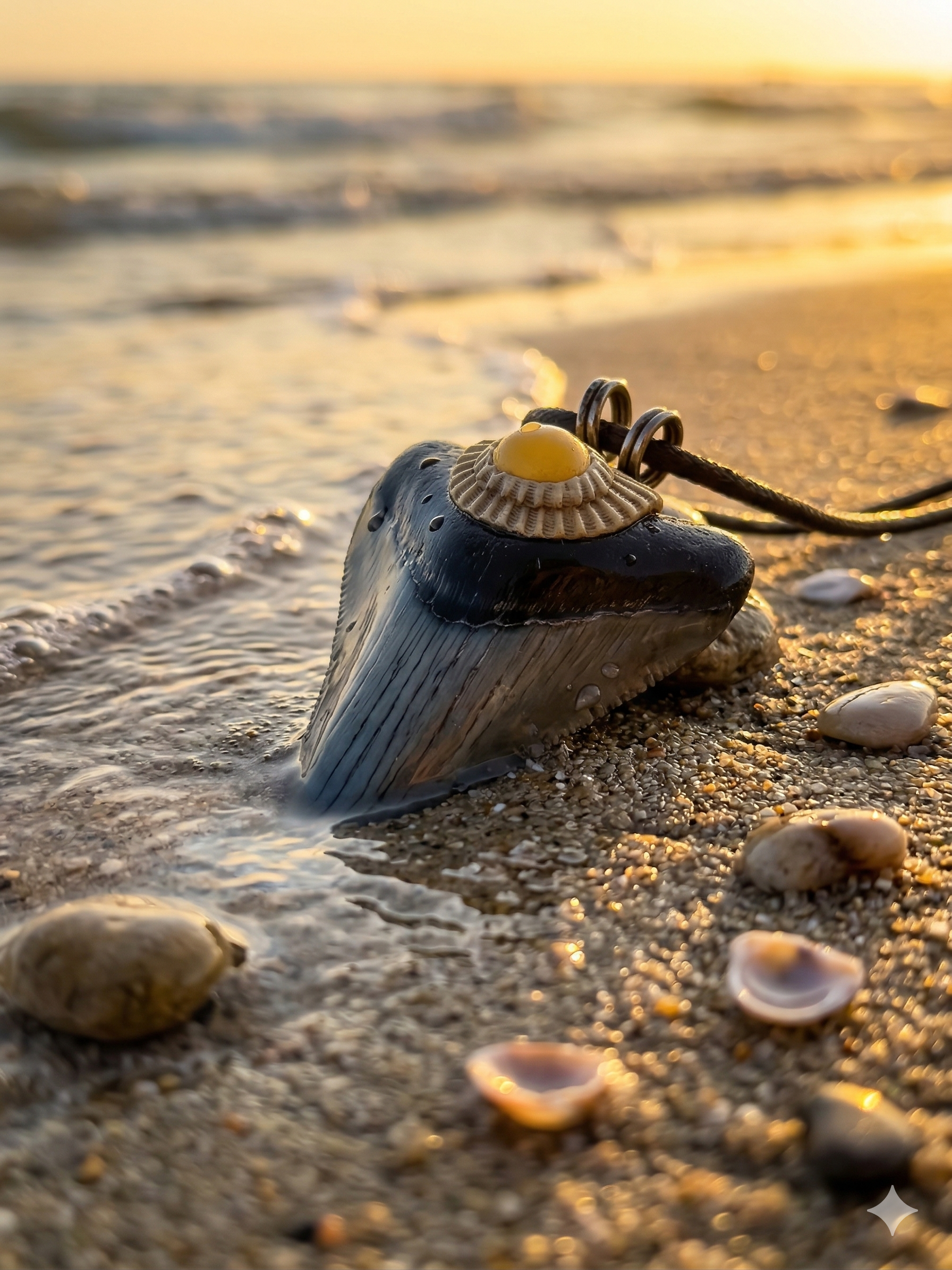 Fossil Tooth + Orange Opal