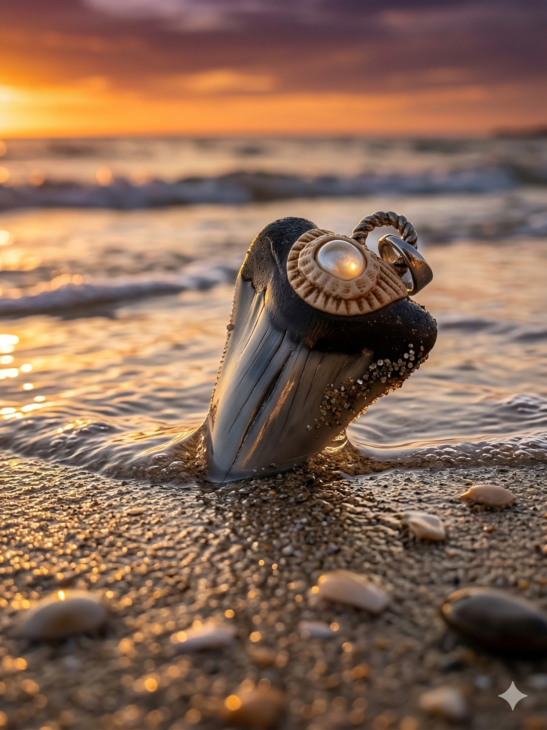 Fossil Tooth + Water Melon Tourmaline