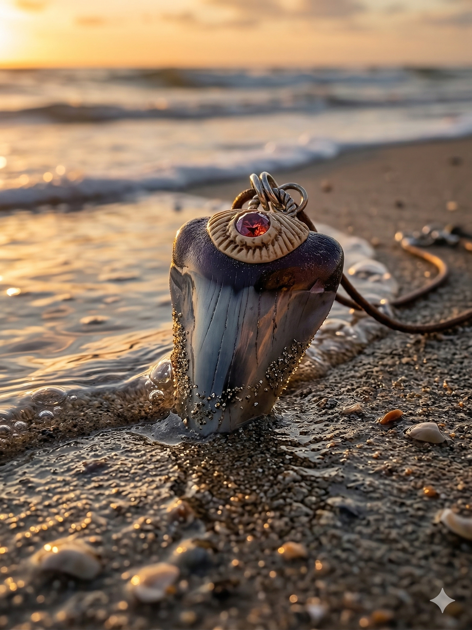 Fossil Tooth + Pink Tourmaline