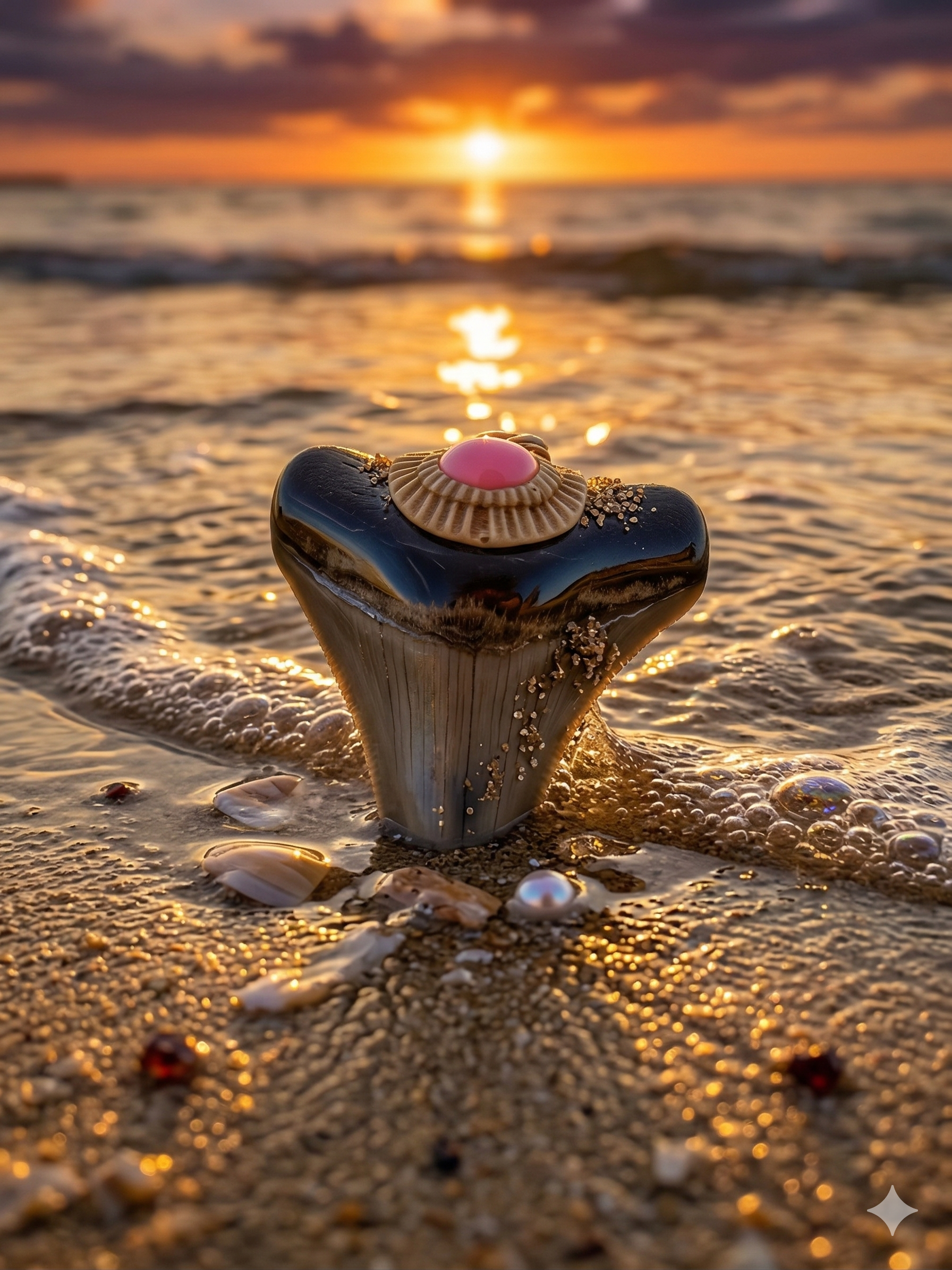Fossil Tooth + Pink Ethiopian Opal