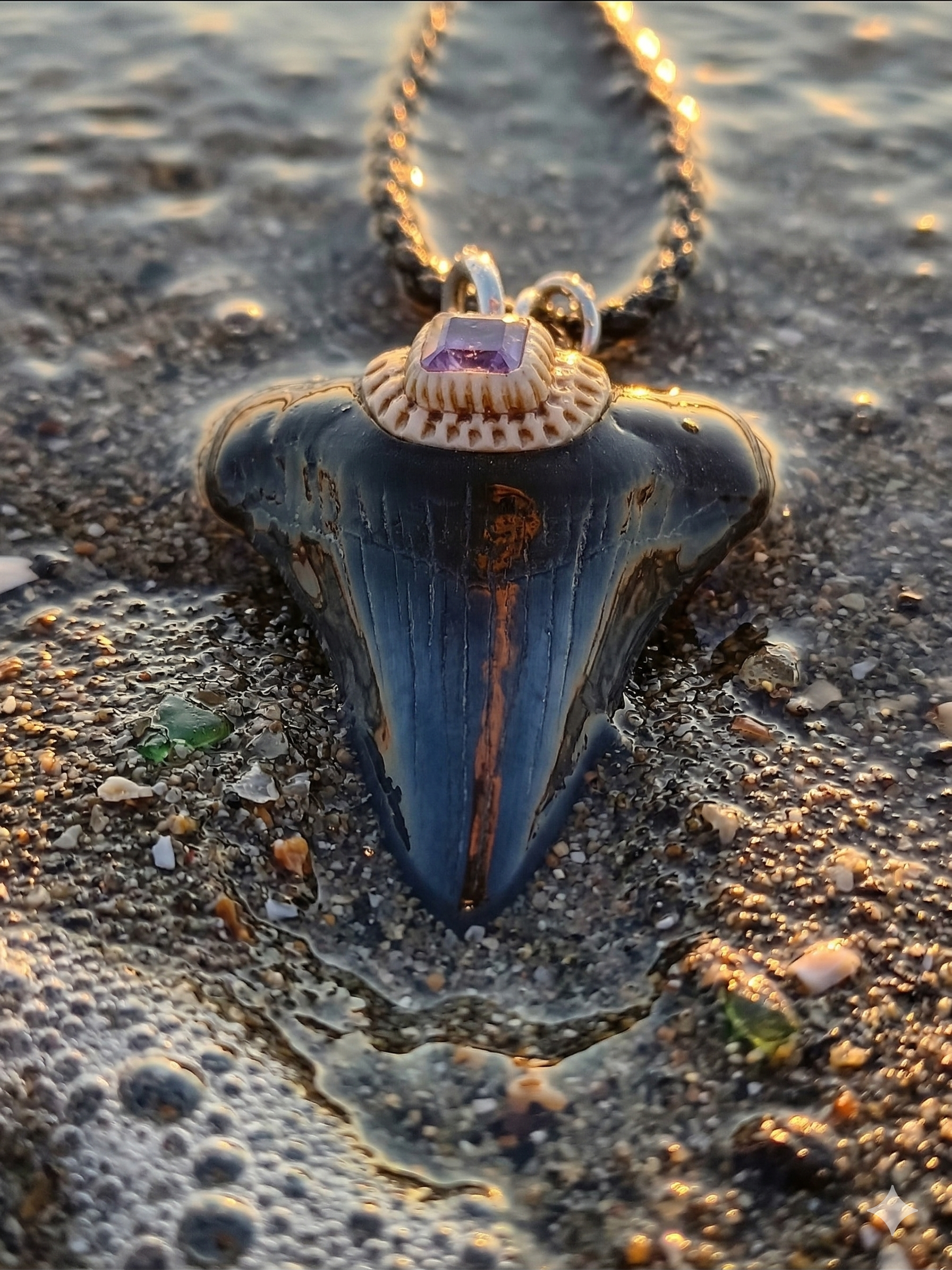 Fossil Tooth + Water Sapphire