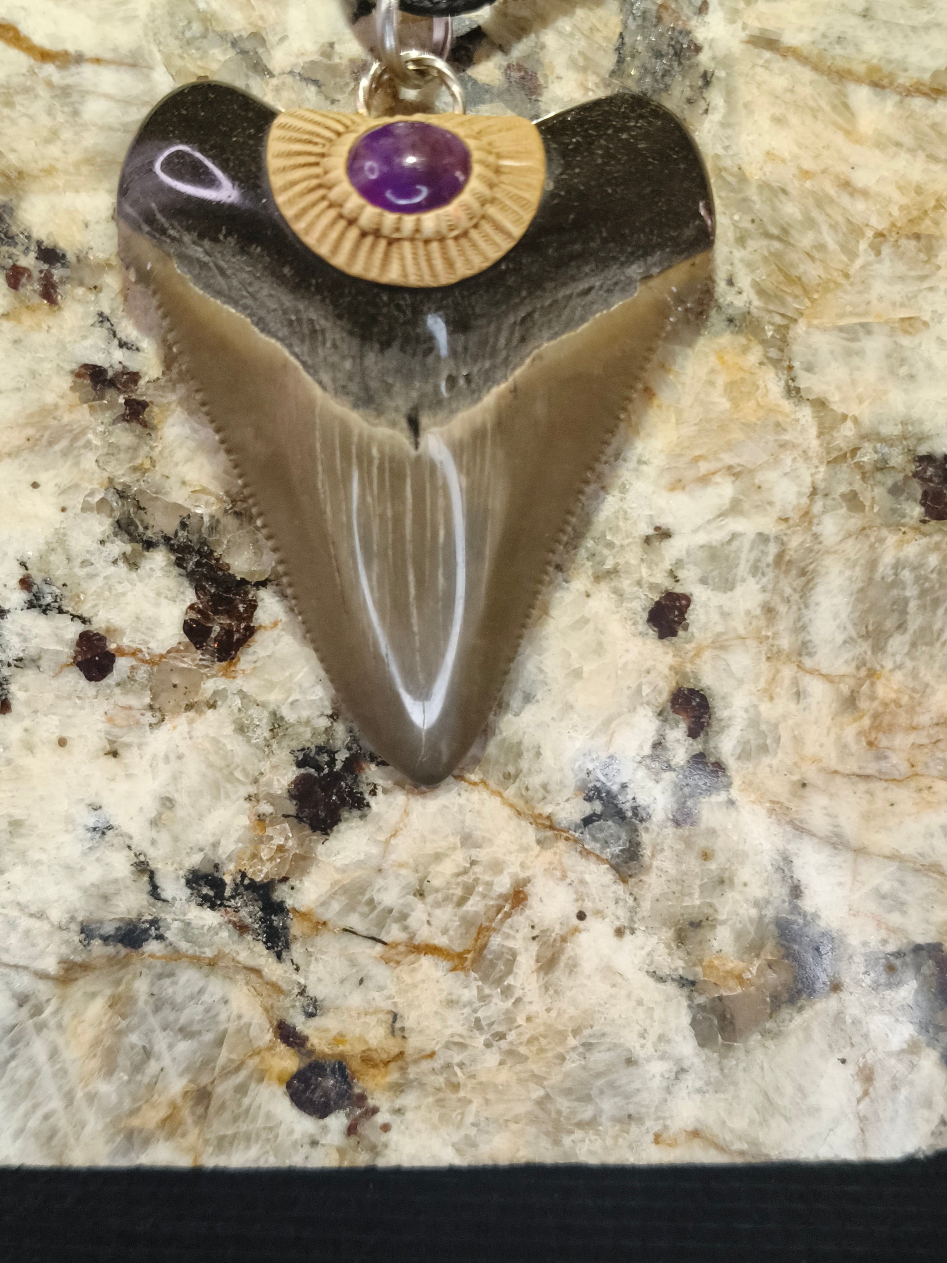 Fossil Shark Tooth + Sugilite Gem Stone