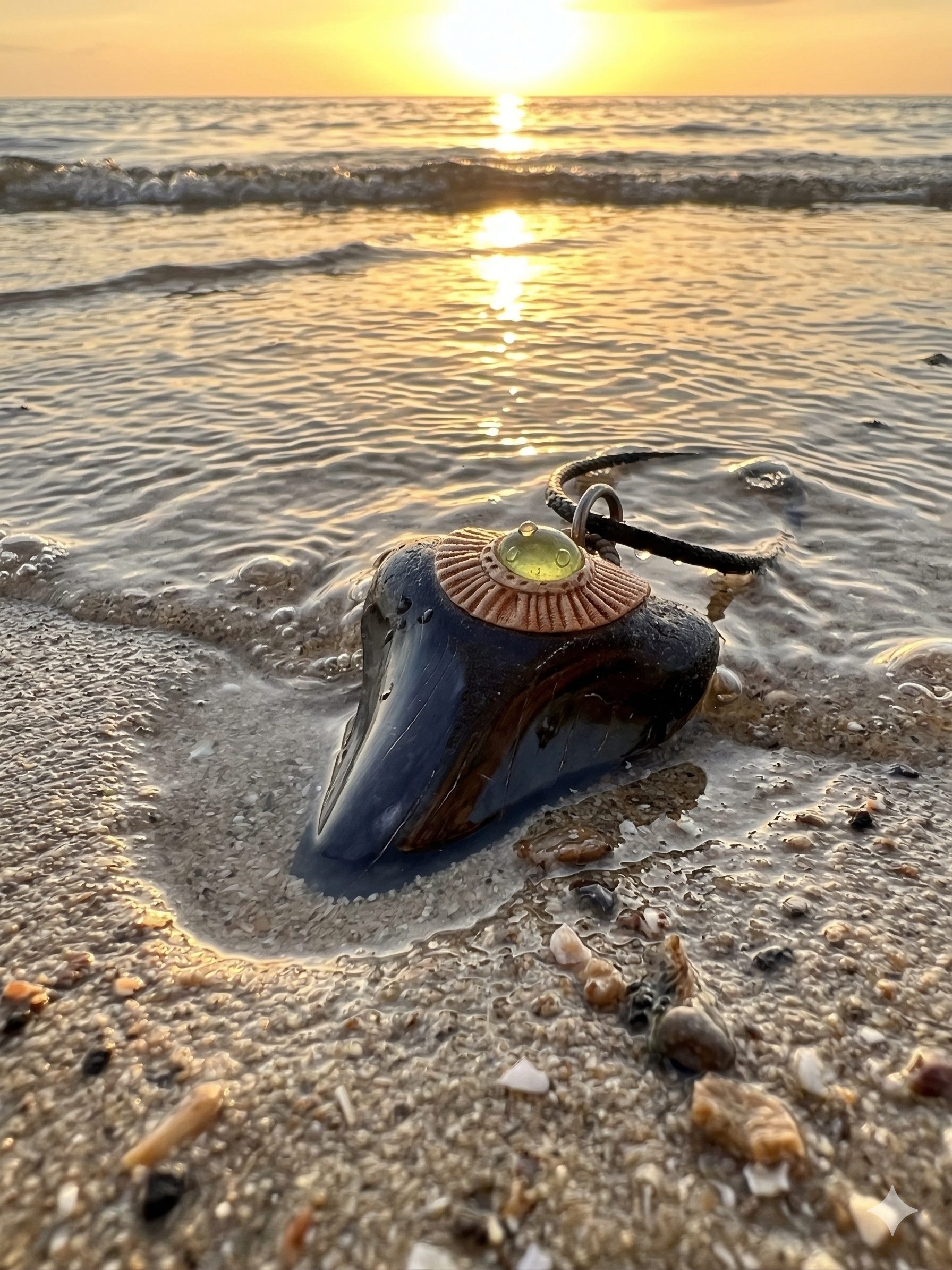 Fossil Tooth + Tourmaline Green