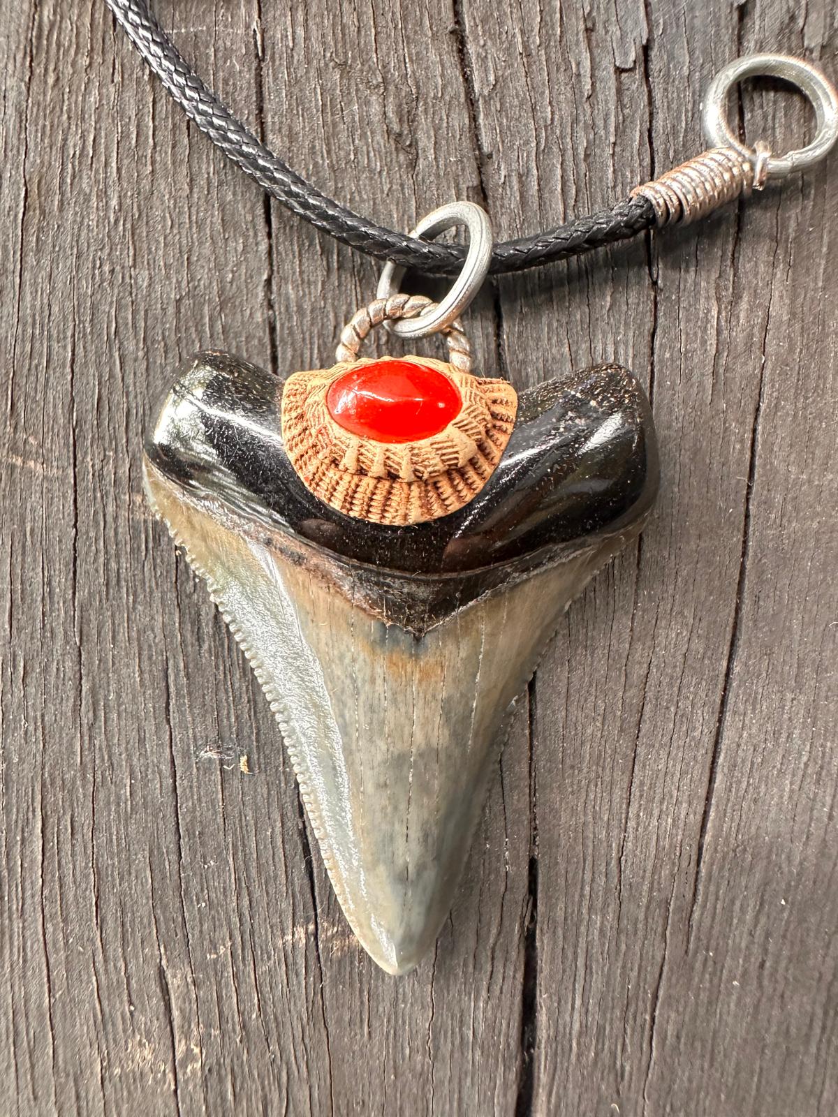 Fossil Tooth + Fire Opal