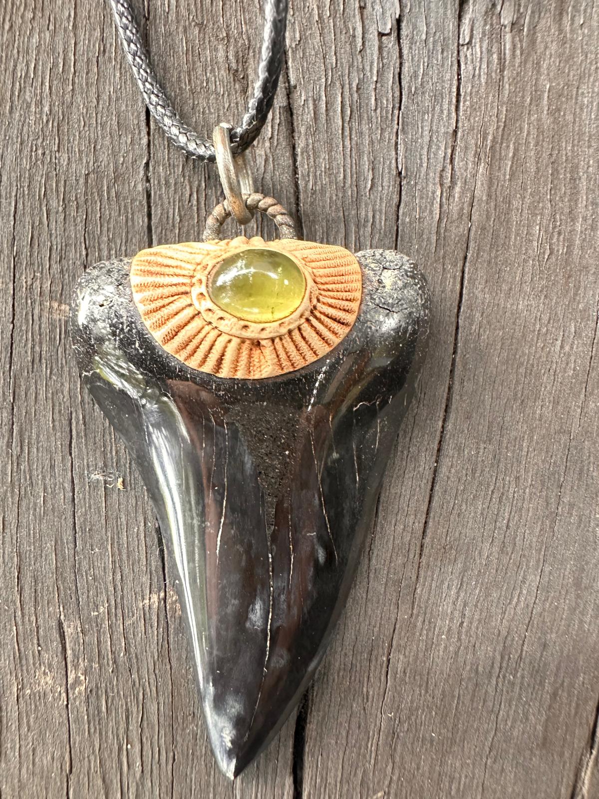 Fossil Tooth + Tourmaline Green