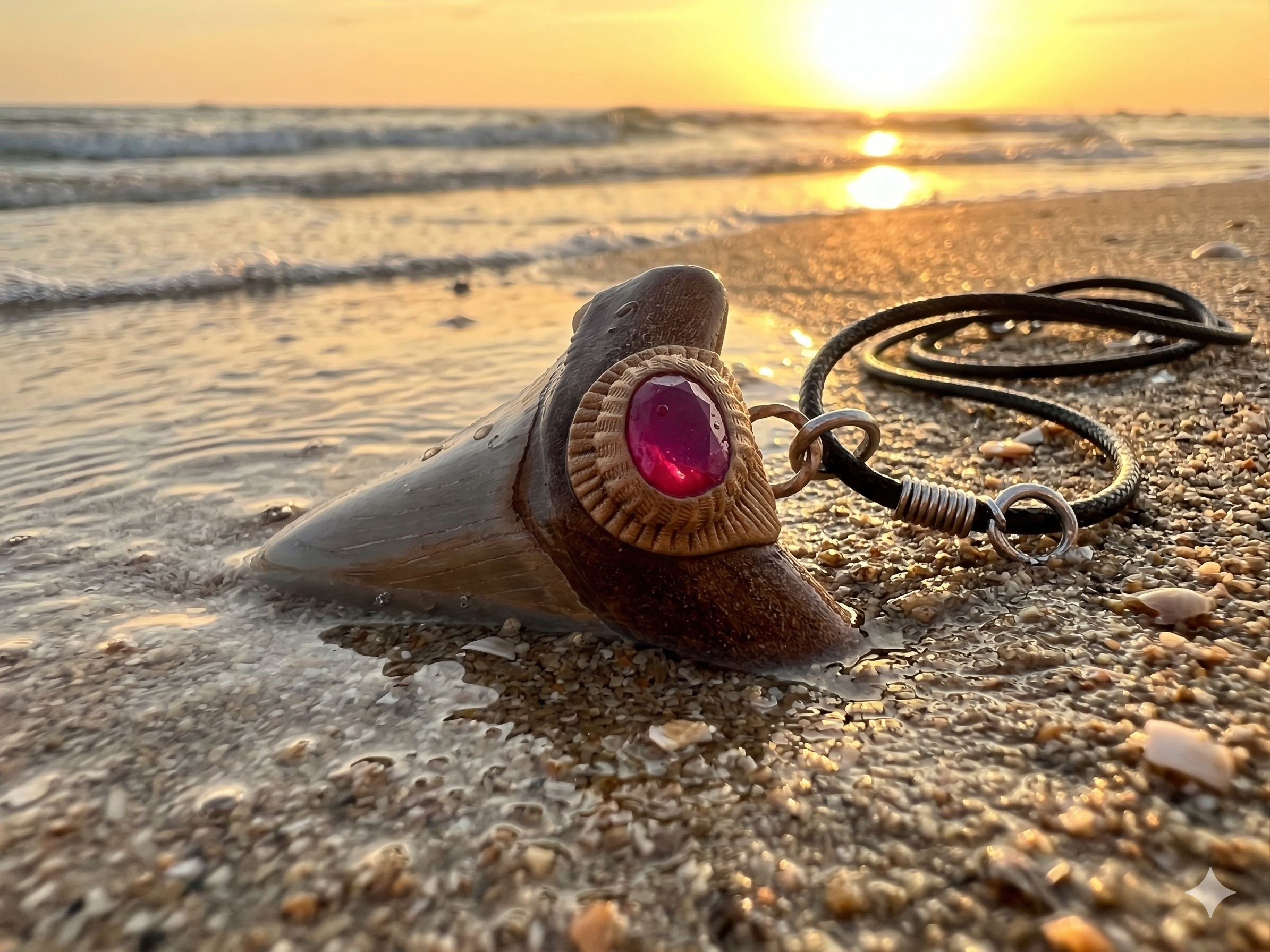 Fossil Tooth + Burma Ruby