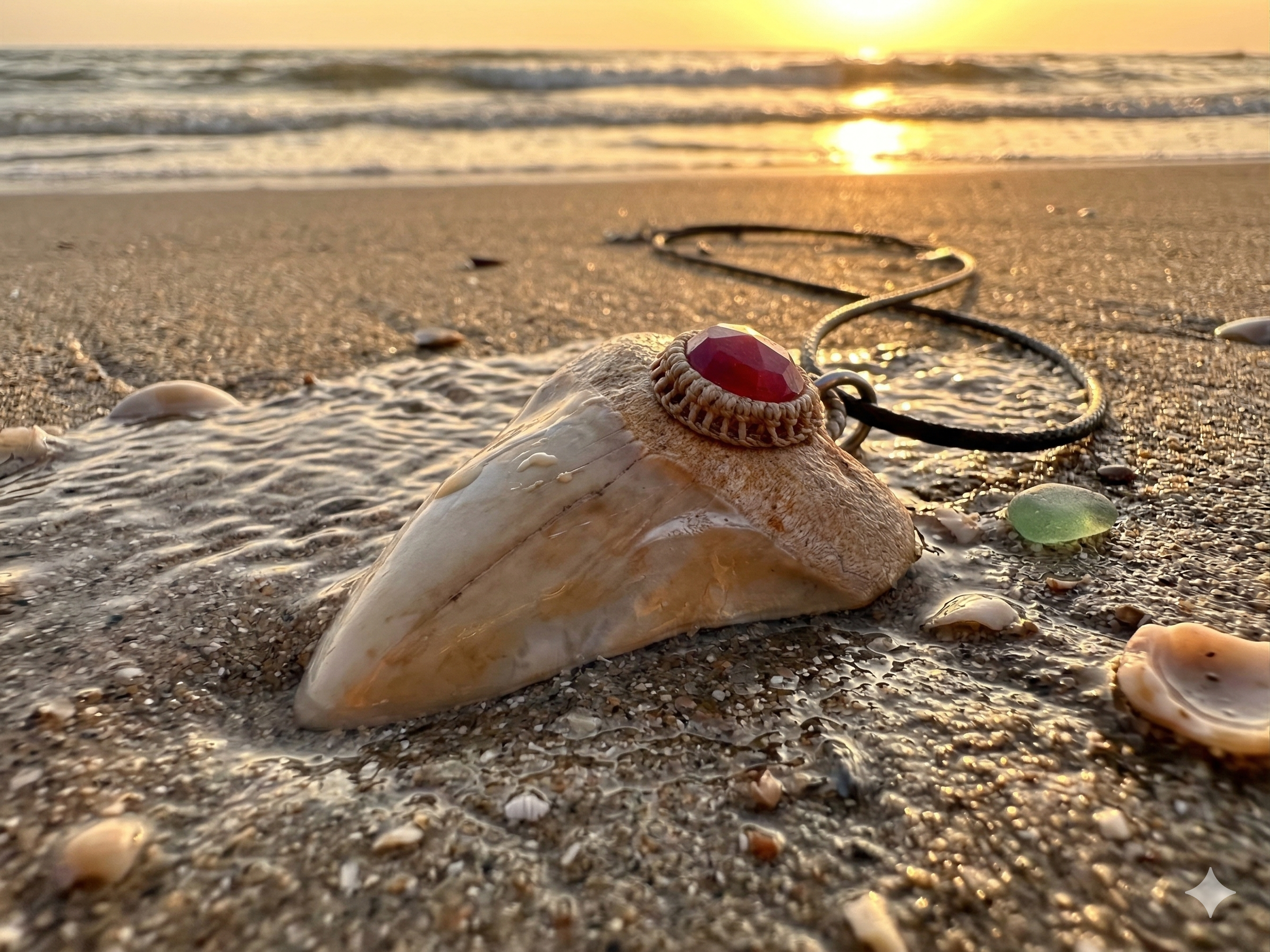 Fossil Tooth + Burma Ruby