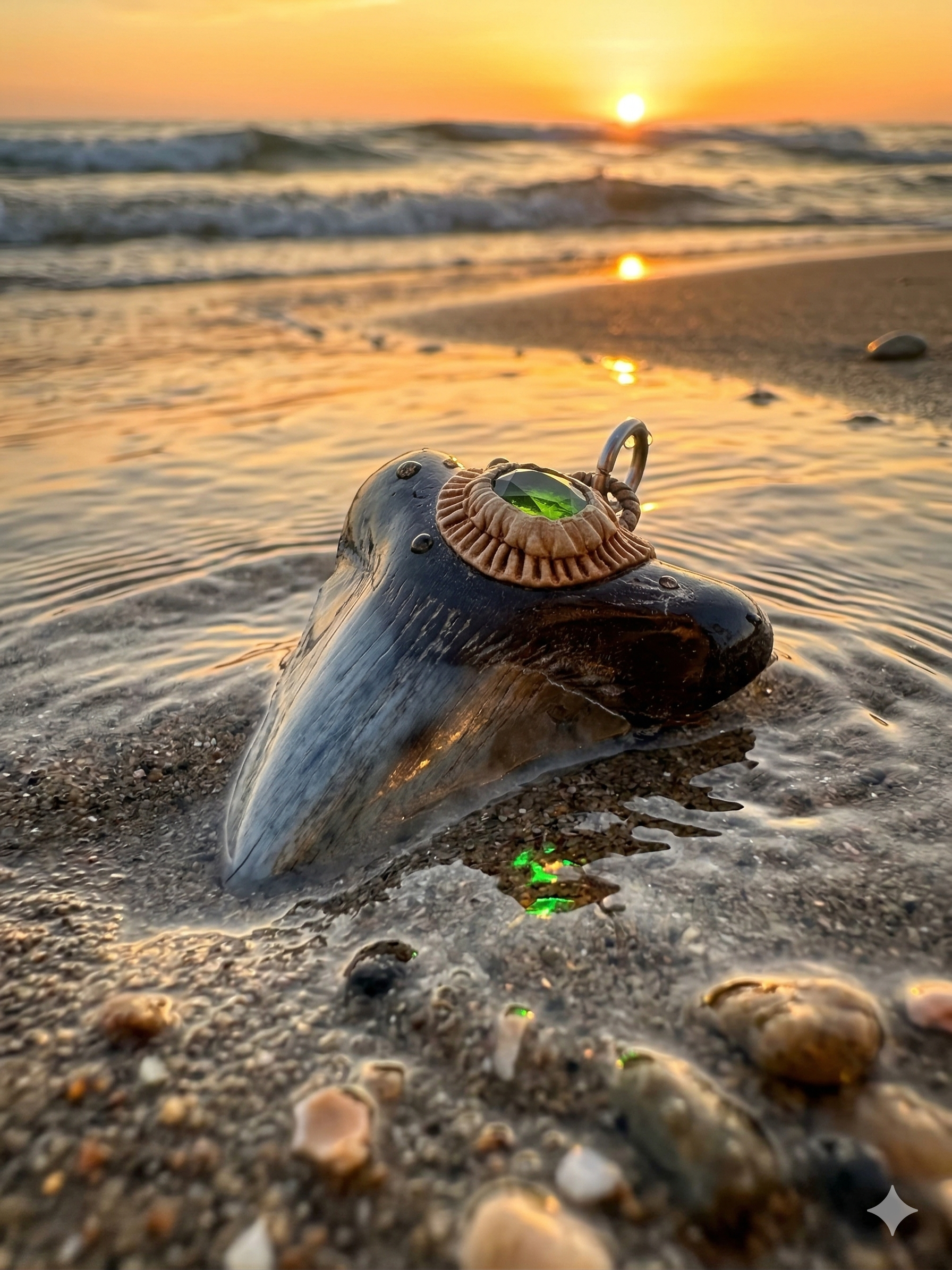 Fossil Tooth + Green Apatite